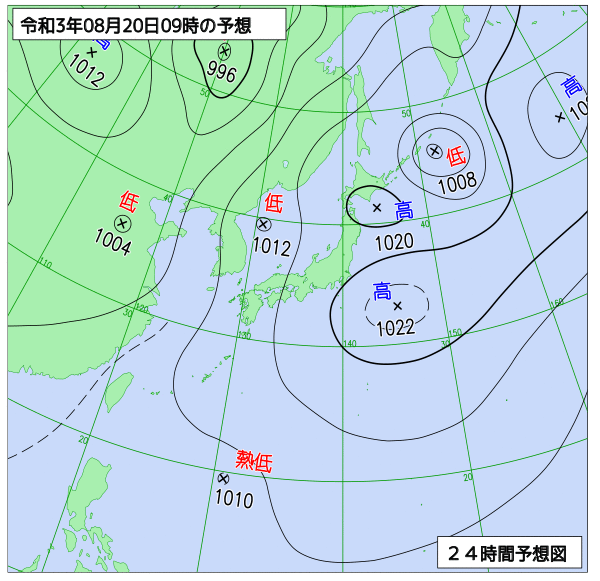 気象庁作成8月20日の地上予想天気図